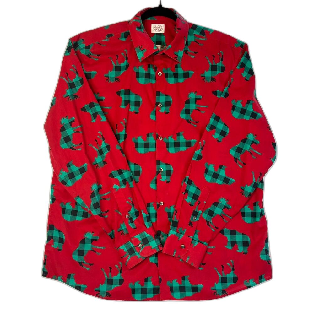 North Pole Trading Co Christmas Shirt Red Buffalo Plaid Button Up Extra Large